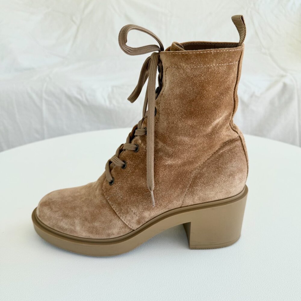 Gianvito Rossi Foster Lace-Up Combat Boots in Camel Suede - Picture 13 of 16